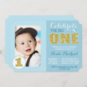 Invitation à la fête d'anniversaire Blue and Gold (Devant / Derrière)