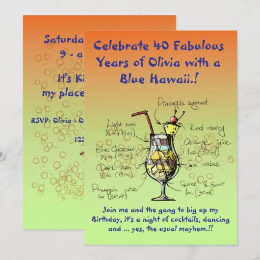 Invitation à la fête d'anniversaire Blue Hawaii (Devant / Derrière)