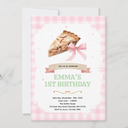 Invitation à la fête d'anniversaire bow pie (Devant)