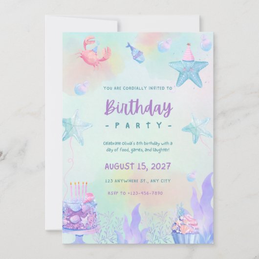Invitation à la fête d'anniversaire | Canva modifi (Devant)