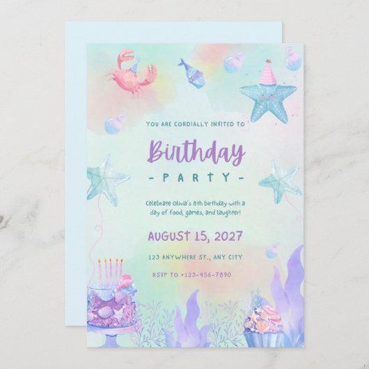 Invitation à la fête d'anniversaire | Canva modifi (Devant / Derrière)