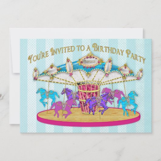 Invitation à la fête d'anniversaire - Carrousel - (Devant)