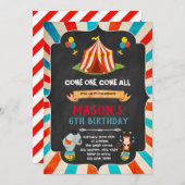Invitation à la fête d'anniversaire Circus (Devant / Derrière)
