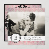 Invitation à la fête d'anniversaire Classy Damask (Devant / Derrière)