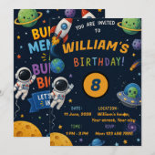 Invitation à la fête d'anniversaire Cosmos (Devant / Derrière)