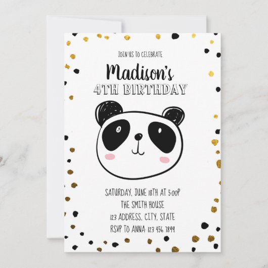 Invitation à la fête d'anniversaire Cute Panda (Devant)