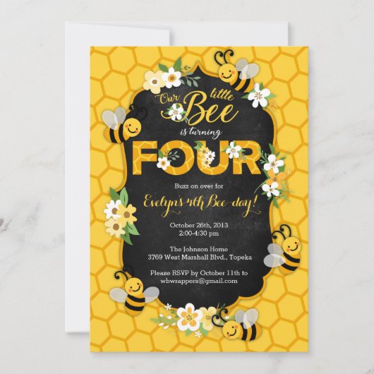 Invitation à la fête d'anniversaire d'abeilles - A (Devant)