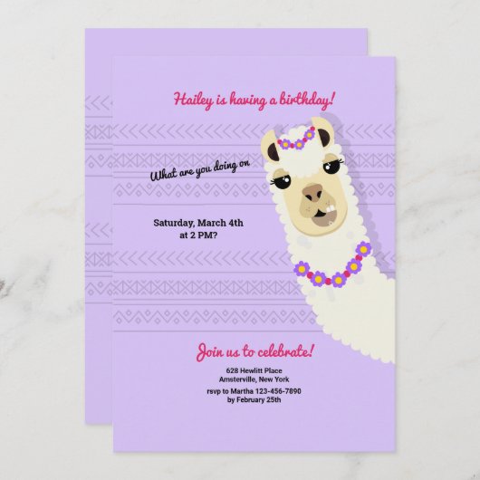 Invitation à la fête d'anniversaire d'Alpaca (Devant / Derrière)