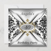 Invitation à la fête d'anniversaire Damask White (Devant)