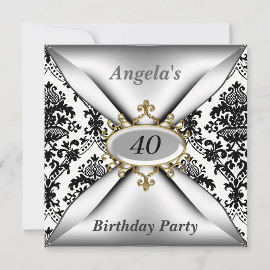 Invitation à la fête d'anniversaire Damask White (Devant)