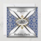 Invitation à la fête d'anniversaire Damask White (Devant)