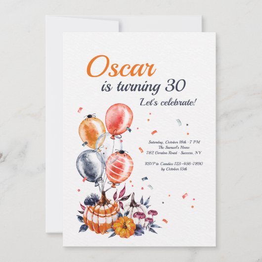 Invitation à la fête d'anniversaire d'automne (Devant)