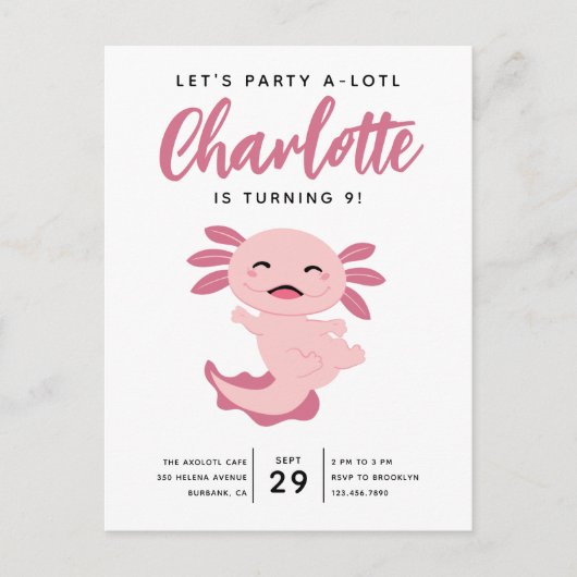 Invitation à la fête d'anniversaire d'Axolotl (Devant)