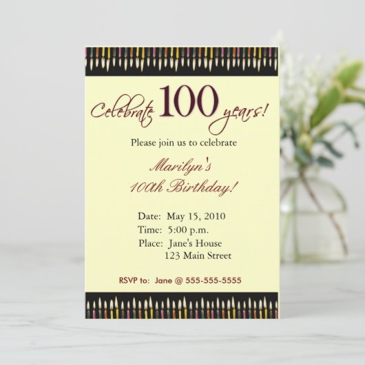 Invitation à la fête d'anniversaire de 100 ans (Debout devant)