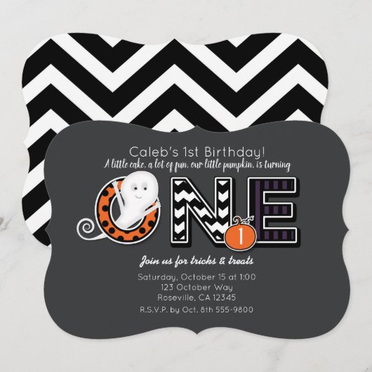 Invitation à la fête d'anniversaire de 1 an Hallow (Devant / Derrière)