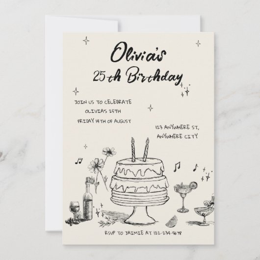 Invitation à la fête d'anniversaire de 25 ans (Devant)
