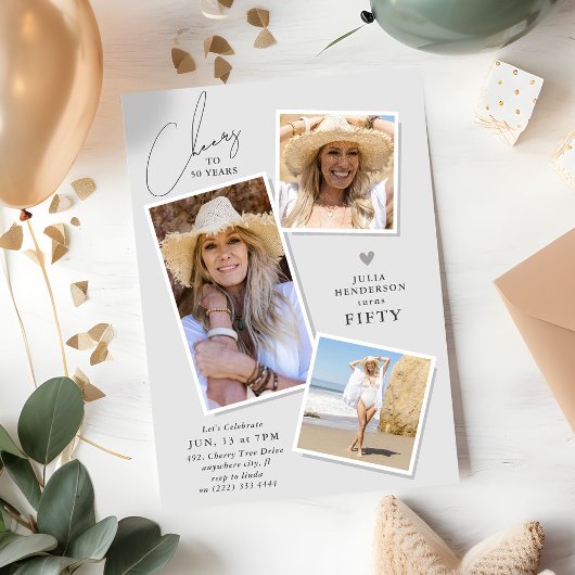 Invitation À la fête d'anniversaire de 3 photos 'Tchin pour l