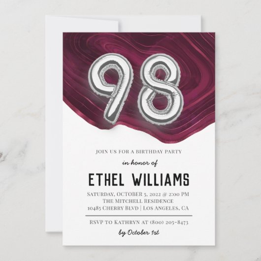 Invitation à la fête d'anniversaire de 98 ans (Devant)