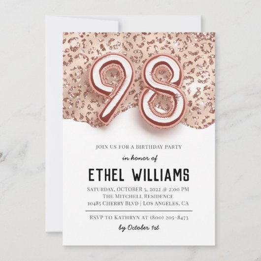 Invitation à la fête d'anniversaire de 98 ans (Devant)