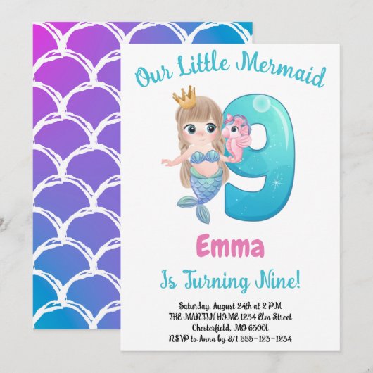 Invitation à la fête d'anniversaire de 9 ans de la (Devant / Derrière)