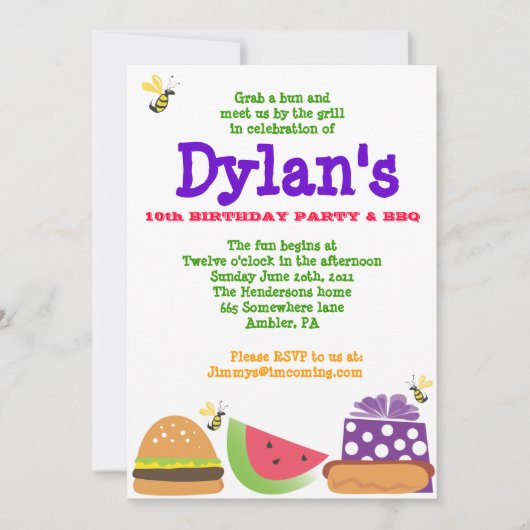 Invitation à la fête d'anniversaire de Bar-B-Que B (Devant)