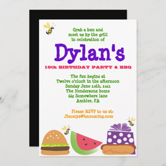 Invitation à la fête d'anniversaire de Bar-B-Que B (Devant / Derrière)