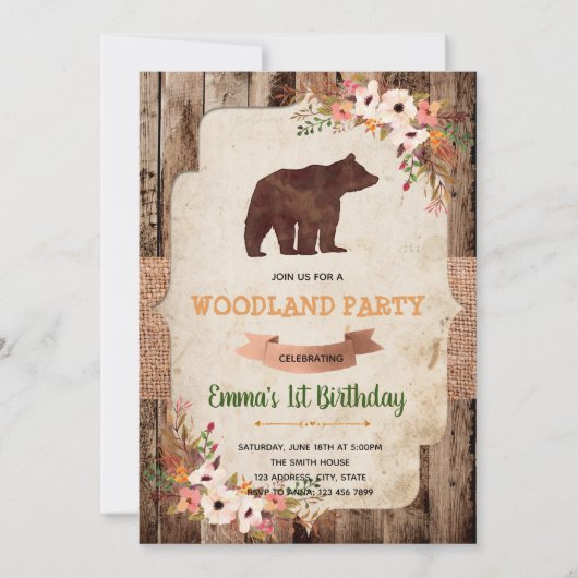 Invitation à la fête d'anniversaire de Bear woland (Devant)