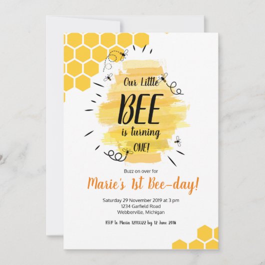 Invitation à la fête d'anniversaire de Bee 1er (Devant)