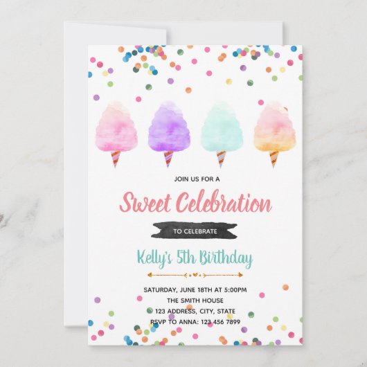 Invitation à la fête d'anniversaire de bonbons en  (Devant)