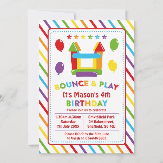 Invitation à la fête d'anniversaire de Bounce hous (Devant)