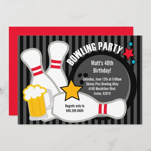 Invitation à la fête d'anniversaire de Bowling (Devant / Derrière)