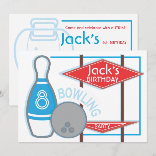 Invitation à la fête d'anniversaire de Bowling (Devant / Derrière)