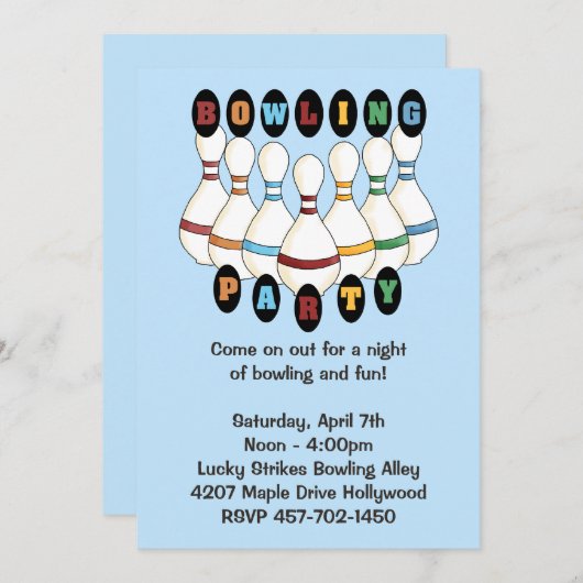 Invitation à la fête d'anniversaire de Bowling (Devant / Derrière)
