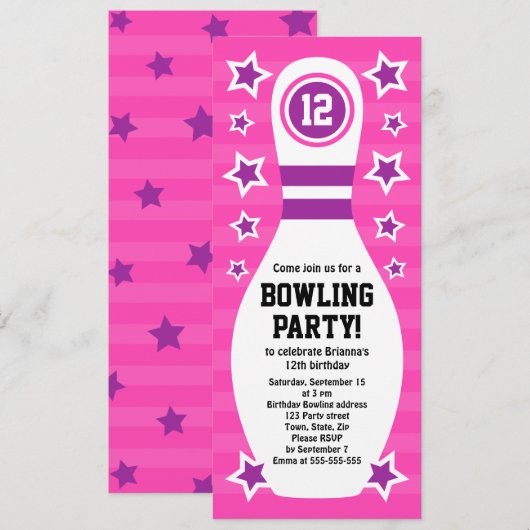 Invitation à la fête d'anniversaire de Bowling ave (Devant / Derrière)