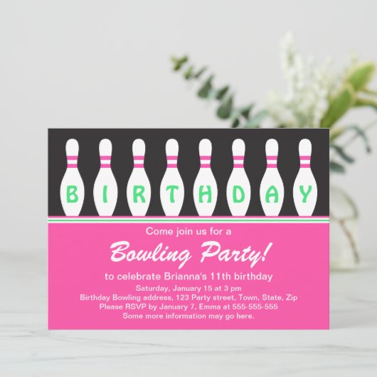 Invitation à la fête d'anniversaire de bowling pou (Debout devant)