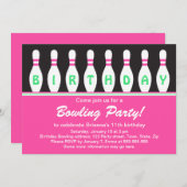 Invitation à la fête d'anniversaire de bowling pou (Devant / Derrière)
