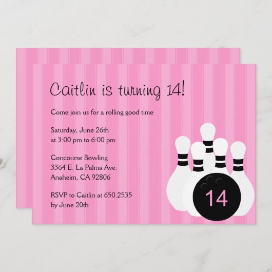 Invitation à la fête d'anniversaire de Bowling - r (Devant / Derrière)