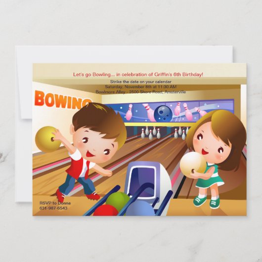 Invitation à la fête d'anniversaire de Bowling Tot (Devant)