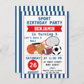 Invitation à la fête d'anniversaire de Boys Sports (Devant / Derrière)