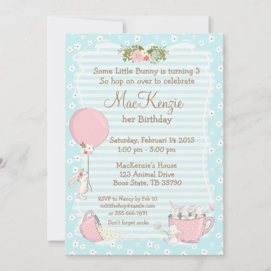 Invitation à la fête d'anniversaire de Bunny (Devant)