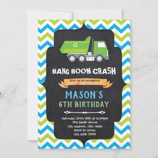 Invitation à la fête d'anniversaire de camion à or (Devant)