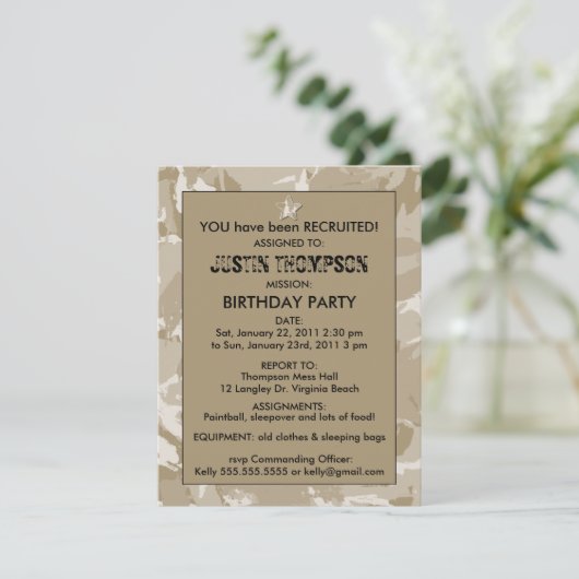 Invitation à la fête d'anniversaire de Camo (Debout devant)