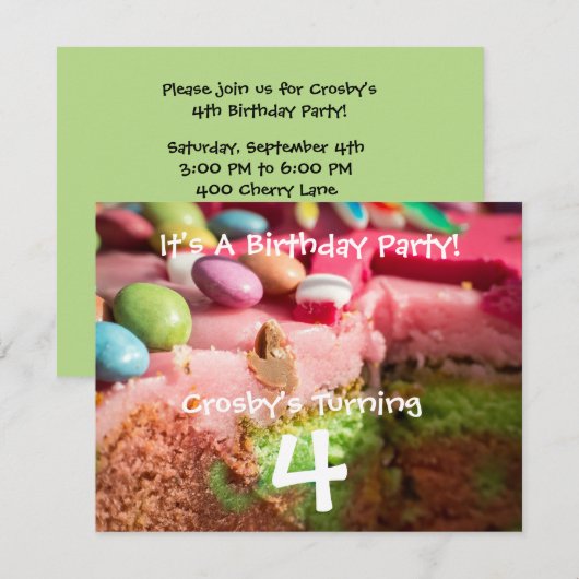 Invitation à la fête d'anniversaire de Candy Kid (Devant / Derrière)
