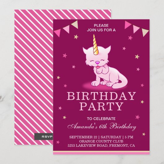 Invitation à la fête d'anniversaire de Cat Rose Cu (Devant / Derrière)
