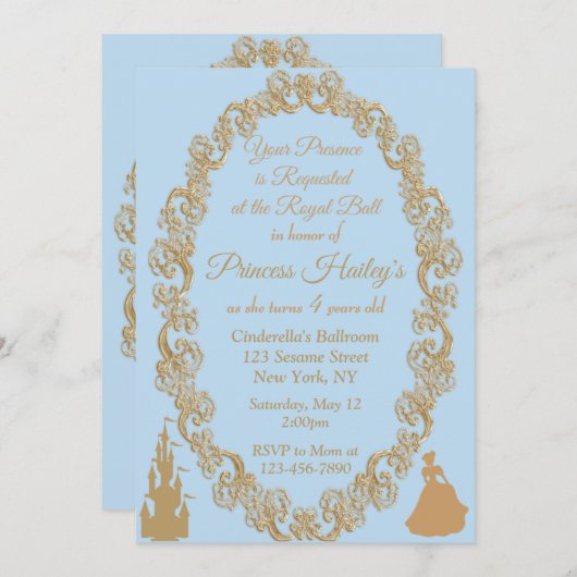 Invitation à la fête d'anniversaire de Cendrillon (Devant / Derrière)