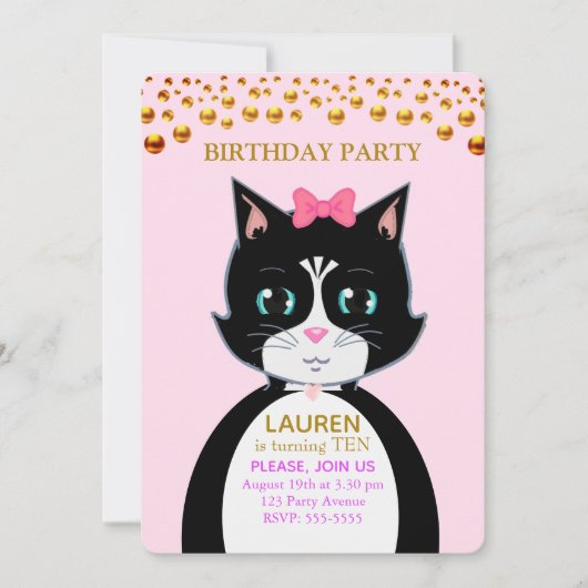 Invitation à la fête d'anniversaire de chat en smo (Devant)
