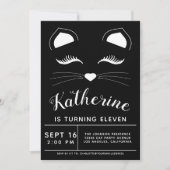 Invitation à la fête d'anniversaire de chat noir e (Devant)