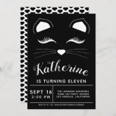 Invitation à la fête d'anniversaire de chat noir e (Devant / Derrière)