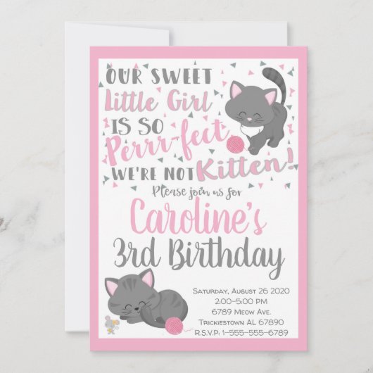 Invitation à la fête d'anniversaire de chaton (Devant)