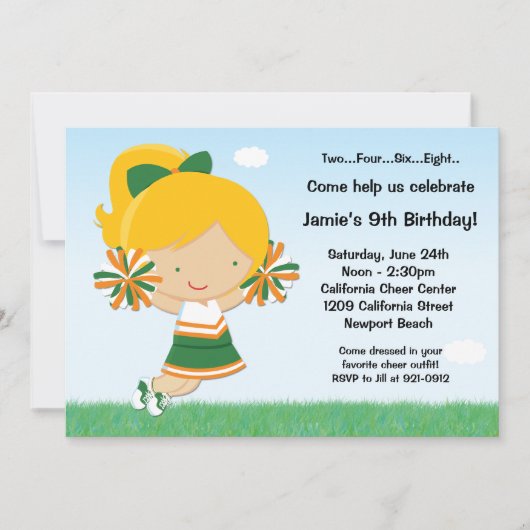 Invitation à la fête d'anniversaire de Cheerleadin (Devant)